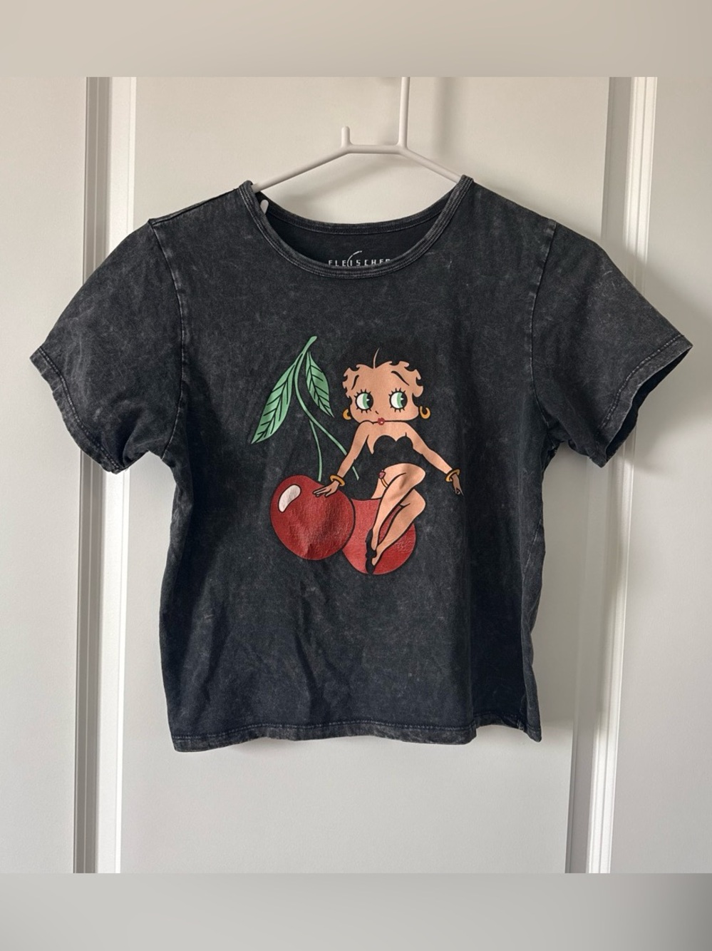 Betty Boop Black Tee with Red Cherry Graphic